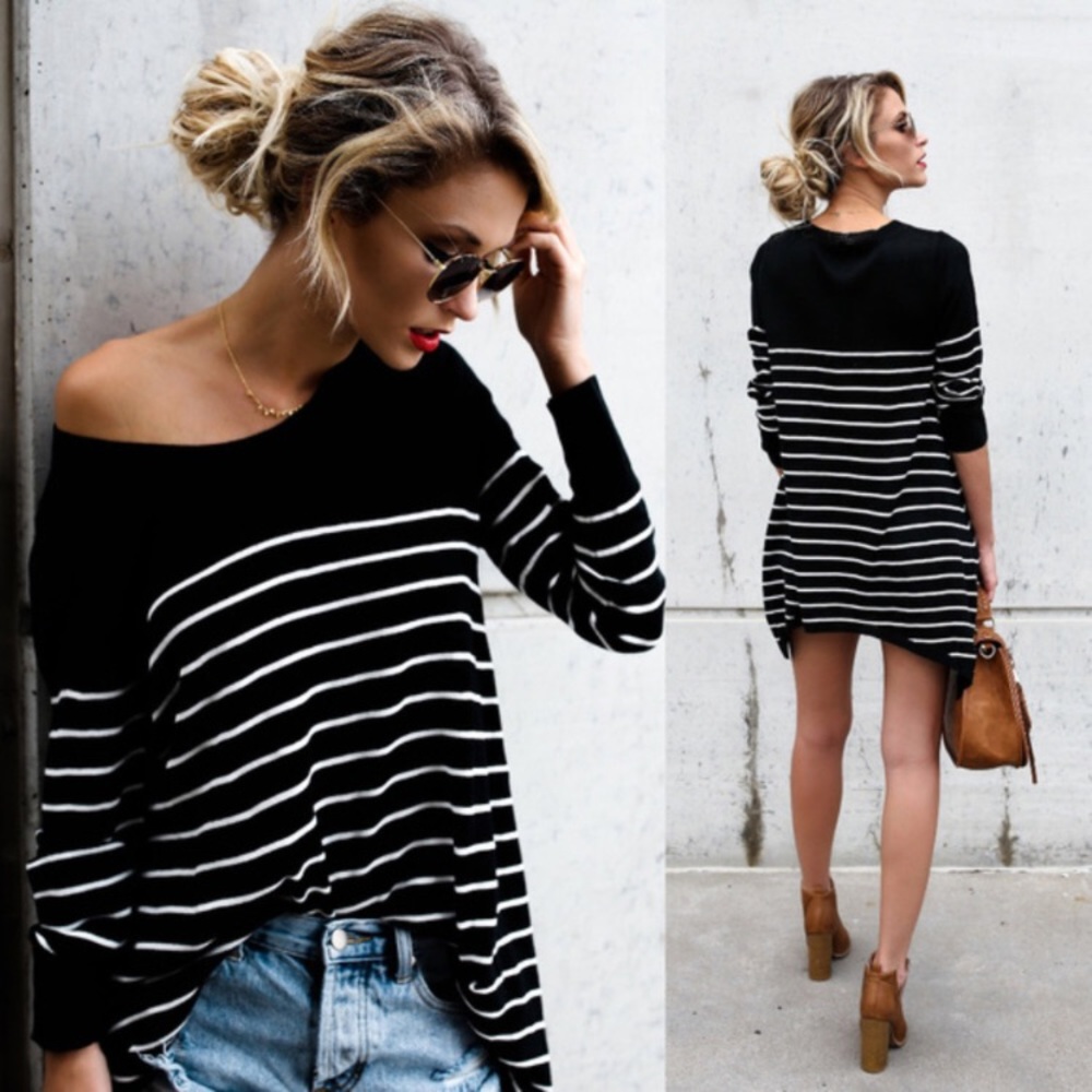 💄 S M S/M Shirt Black wt White Stripes - Picture 2 of 3