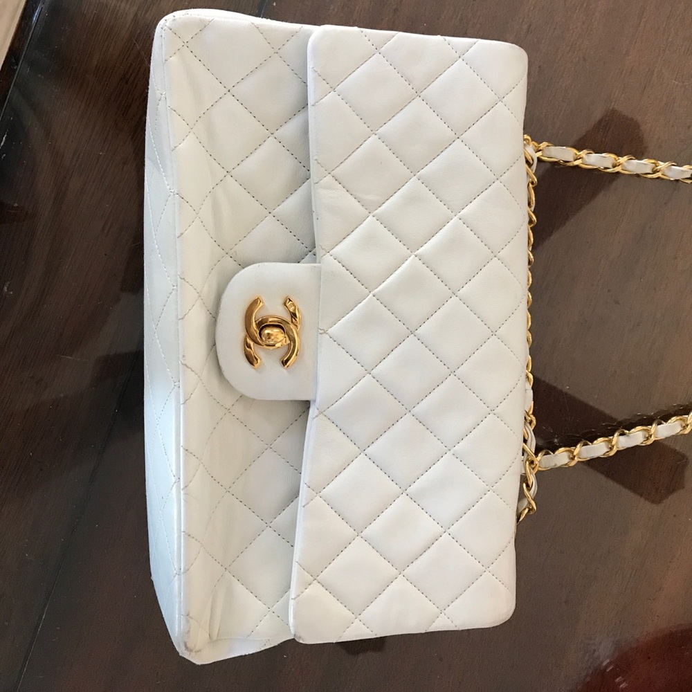 Vintage white quilted leather Chanel bag.