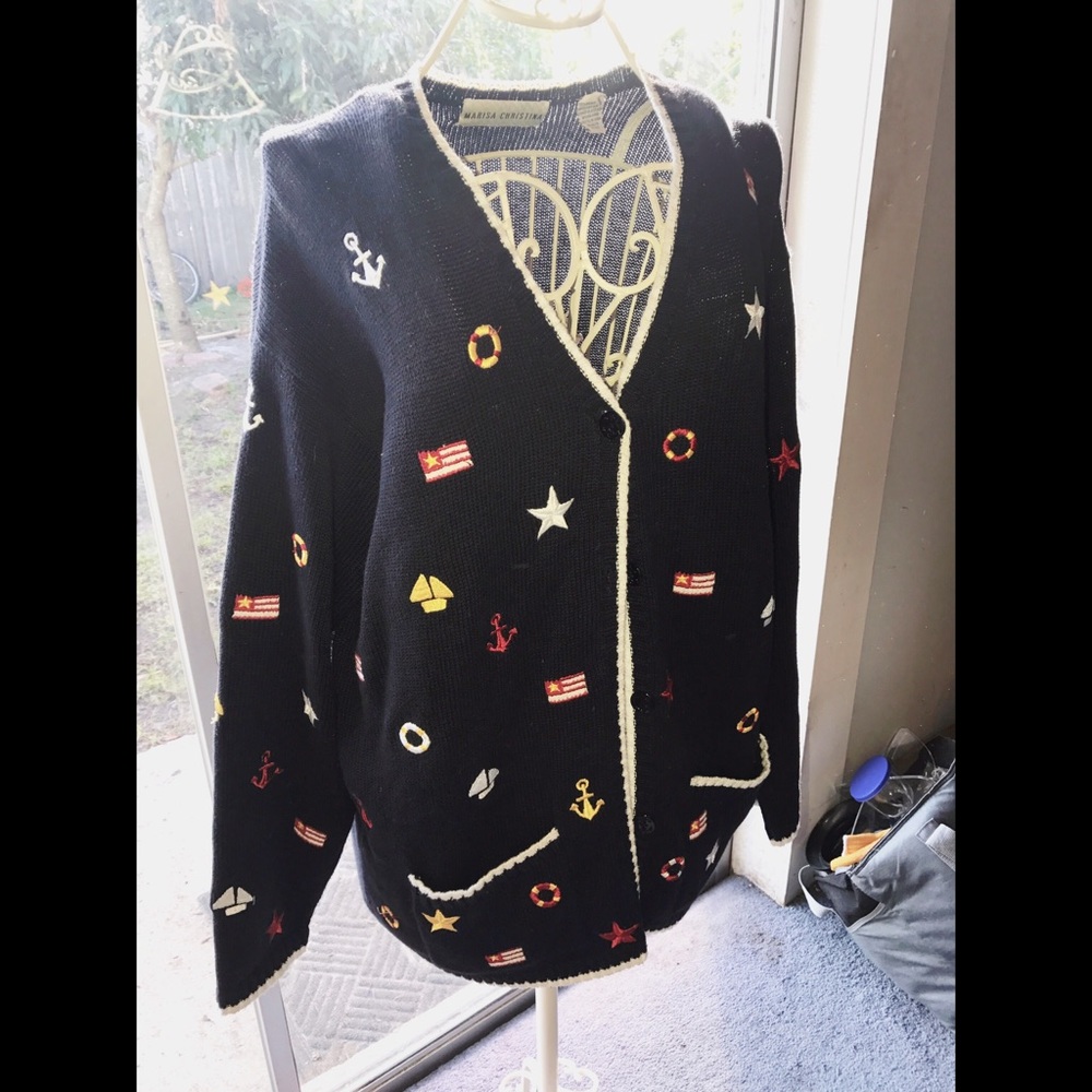 Marisa Christina navy blue nautical cardigan🌊