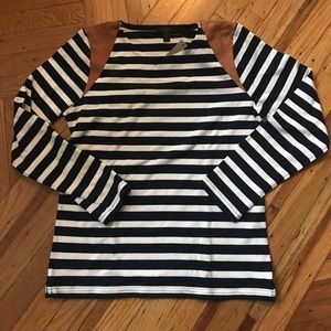 J.Crew LS Stripe too with suede shoulder details