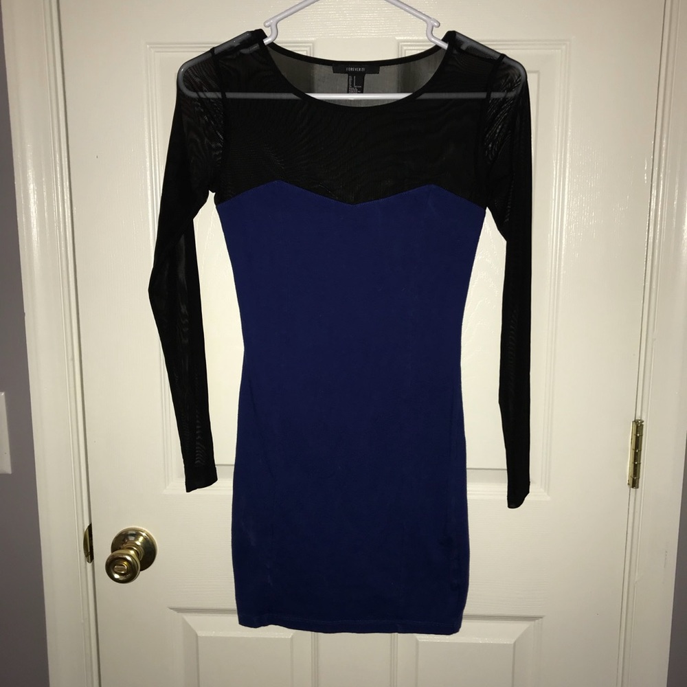 Blue & Black Mesh Sleeve Dress