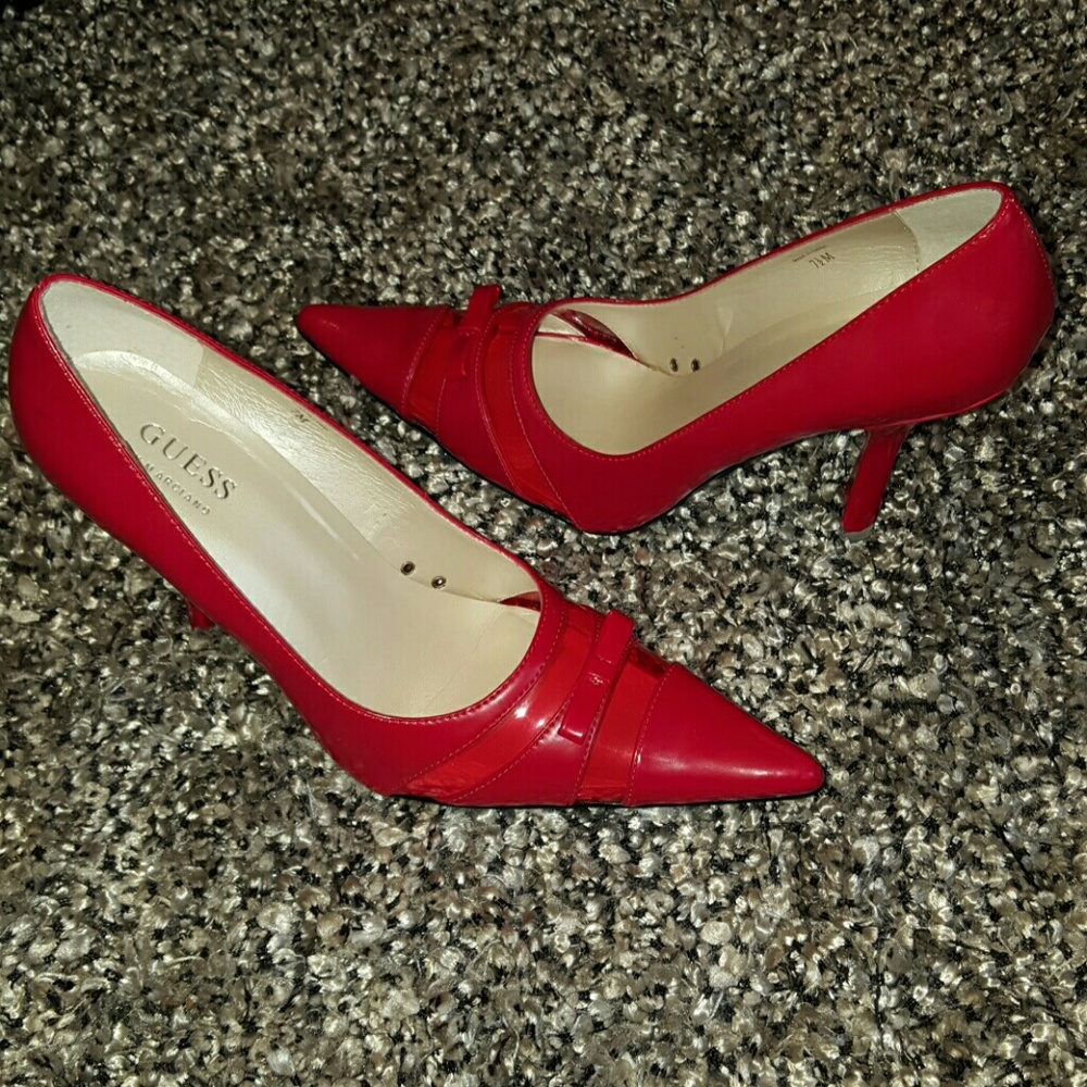 guess red high heels