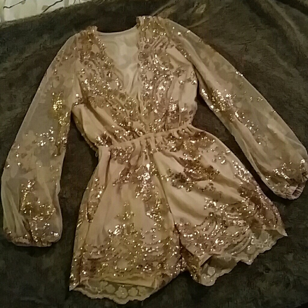 Nude and Gold Sequin Romper