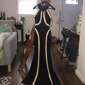 Long Black Halter Dress with Nude Lining