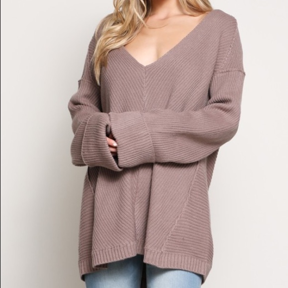 🆕Ana Mauve V Neck Knit Bell Sleeve Sweater - Picture 4 of 7