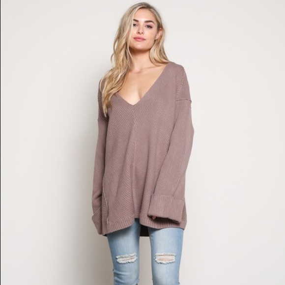 🆕Ana Mauve V Neck Knit Bell Sleeve Sweater - Picture 2 of 7