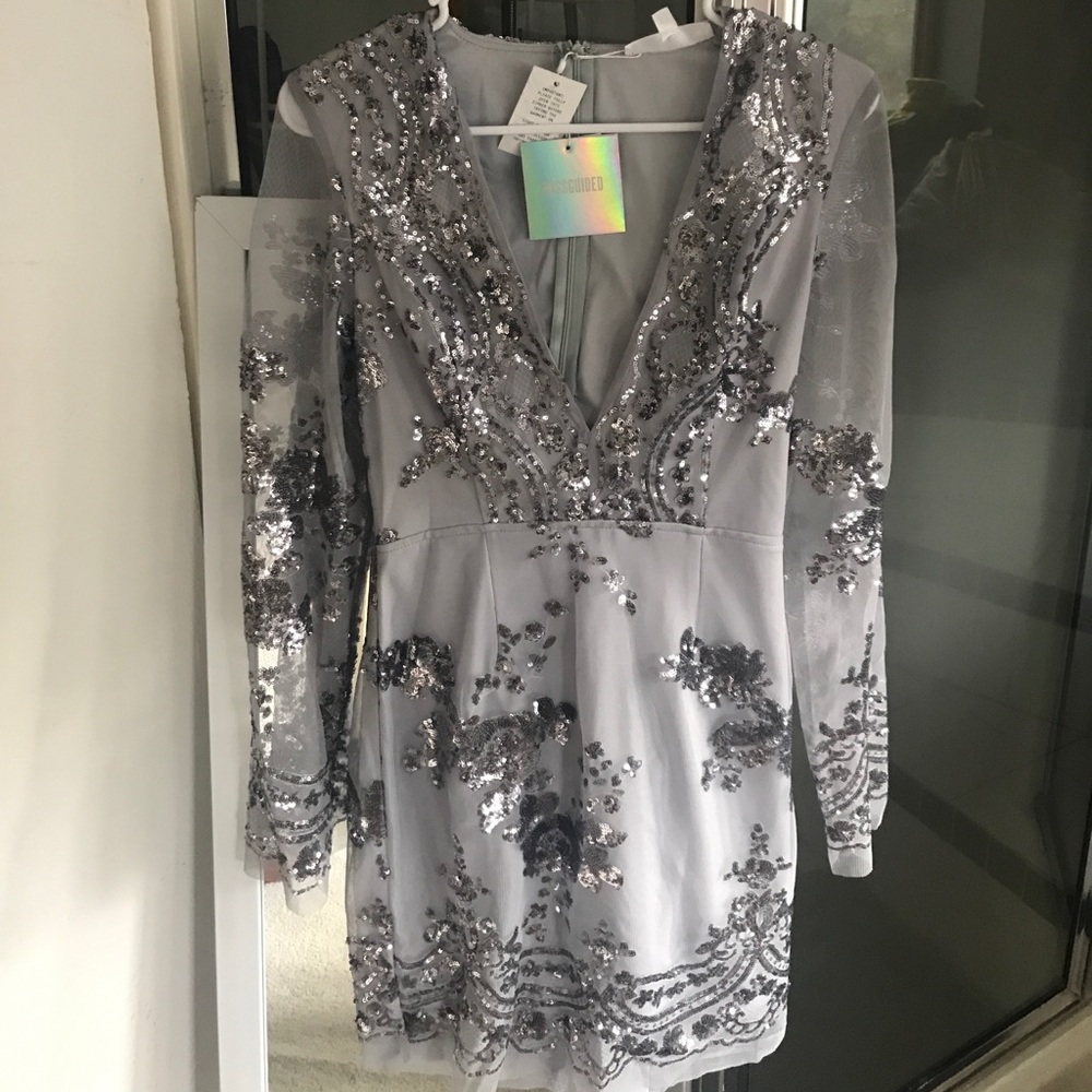 Missguided Long Sleeve Sequin Bodycon Dress