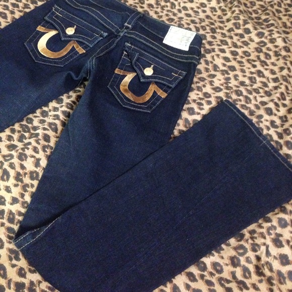 True Religion fit and flare jeans with gold sequin - Picture 2 of 4