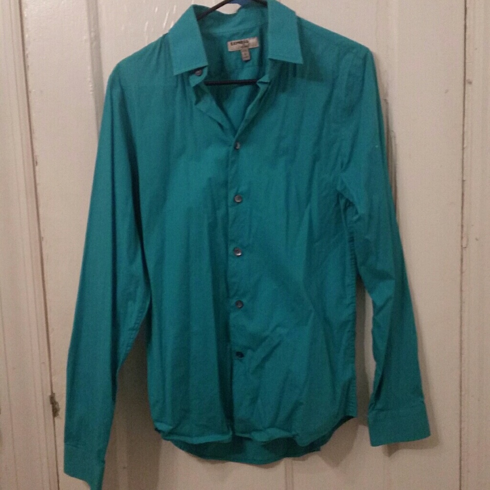 2 for $10 - Men's Express Teal Fitted Dress Shirt