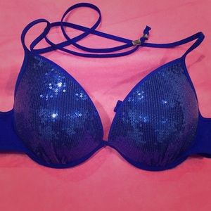 VS PINK Sparkle Blue Add cup size Swim Top