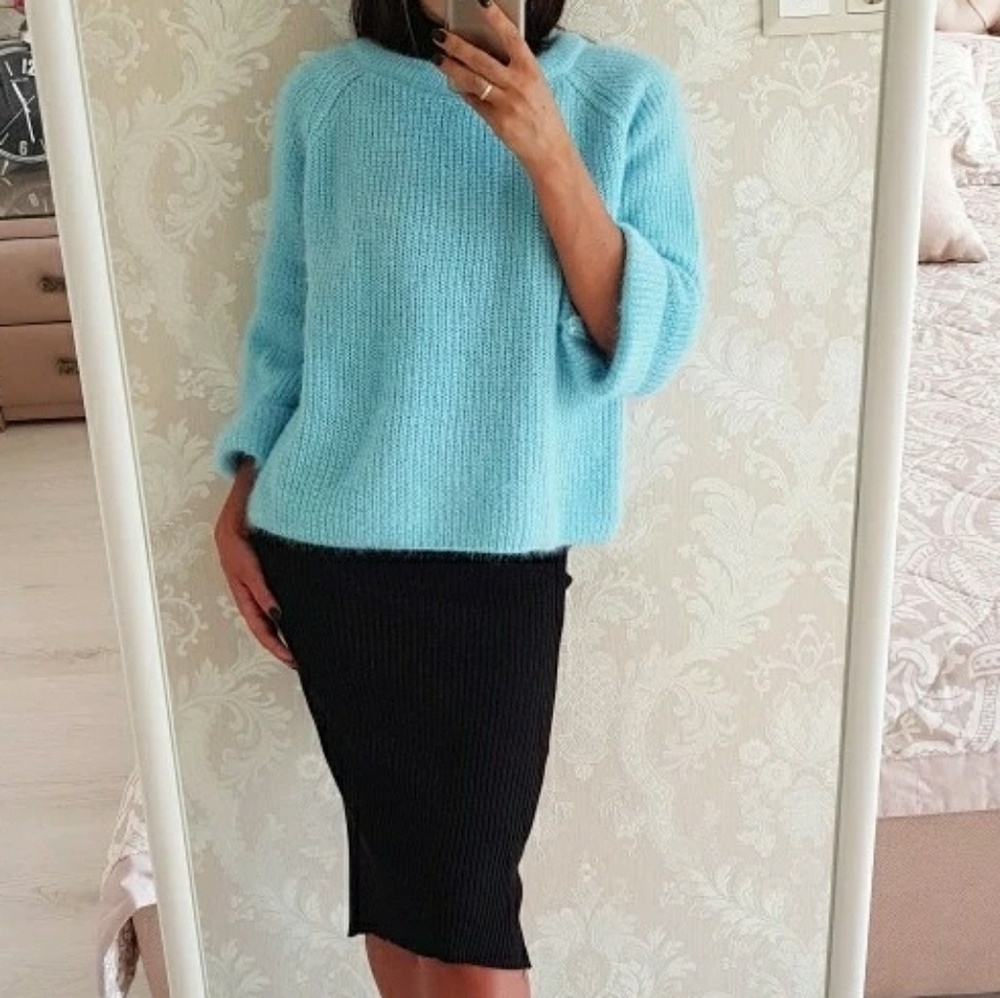 Aqua blue loose knitted pullover sweater