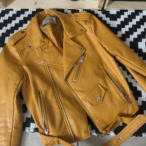 Zara faux leather yellow jacket