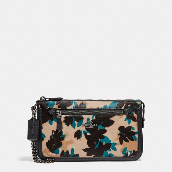 🩵SALE🩵 Nolita Wristlet24 Haircalf w/ Scattered Leaf Print - Picture 1 of 1