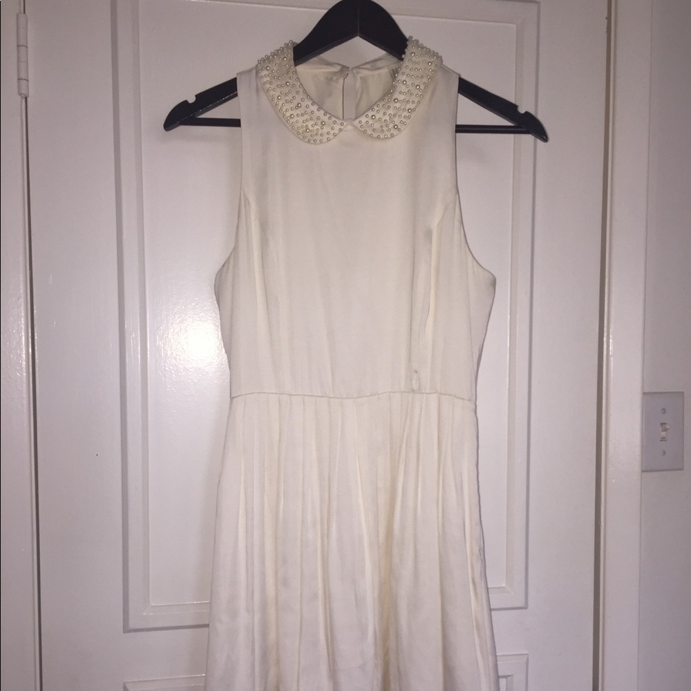 Satin White dress with pearl beaded collar