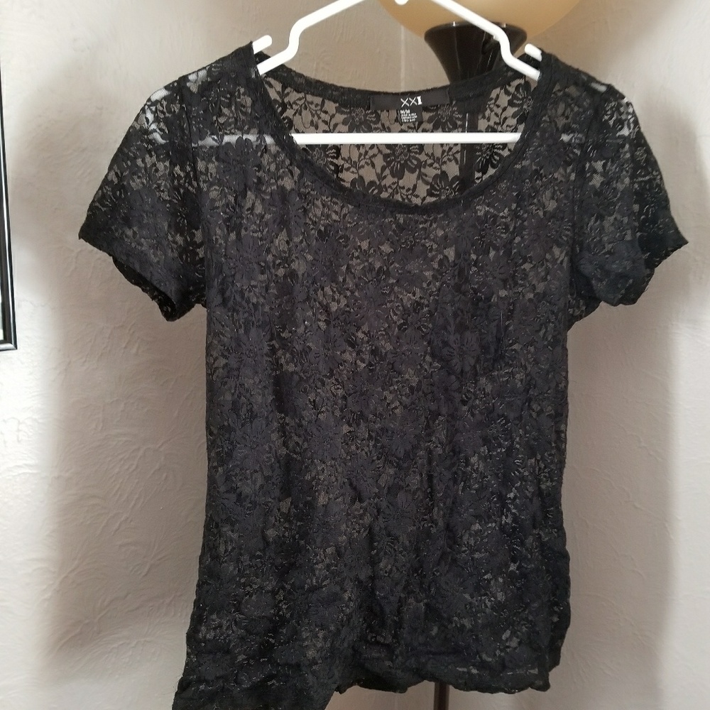 Lace black short sleeve shirt
