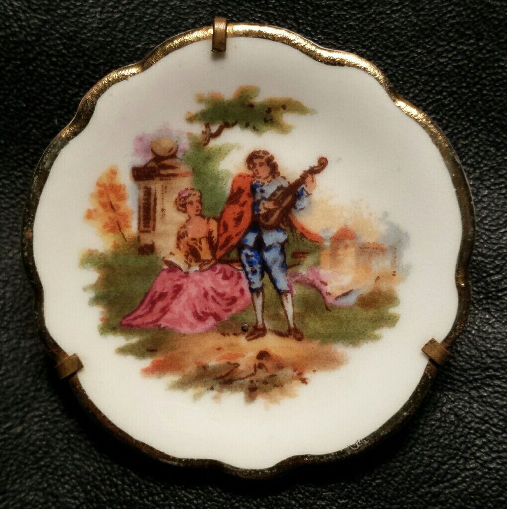 Antique Limoges Hand-Painted Mini Plate Pin