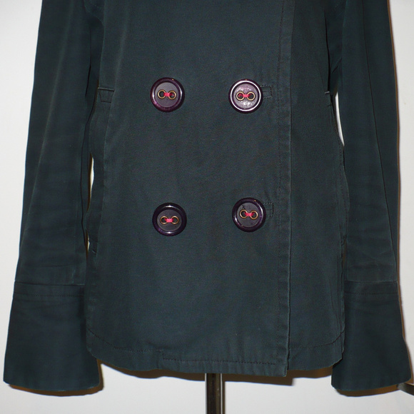 MARC JACOBS Puff-Sleeve Oversize Statement Button Black Cotton Canvas Pea Coat M - Picture 3 of 10
