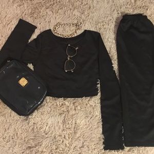 Black Spandex crop top and midi skirt set