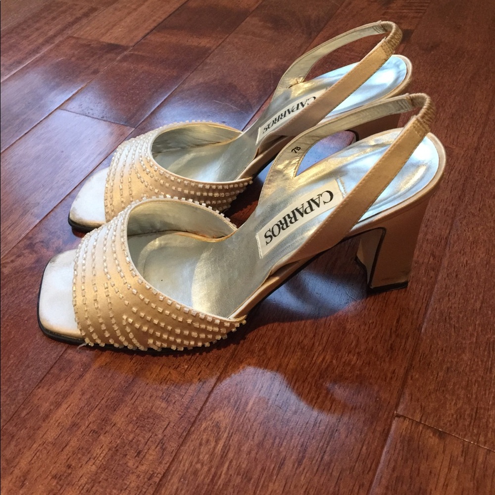 Caparros cream color evening pumps with beading