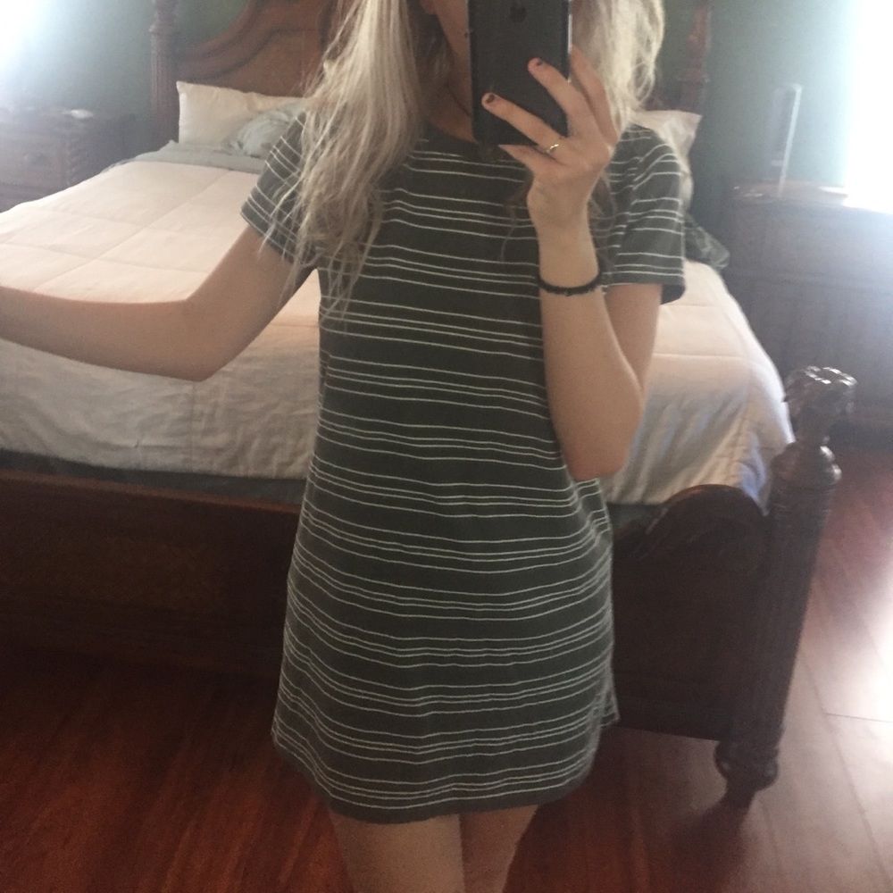 Olive Green Striped Dress