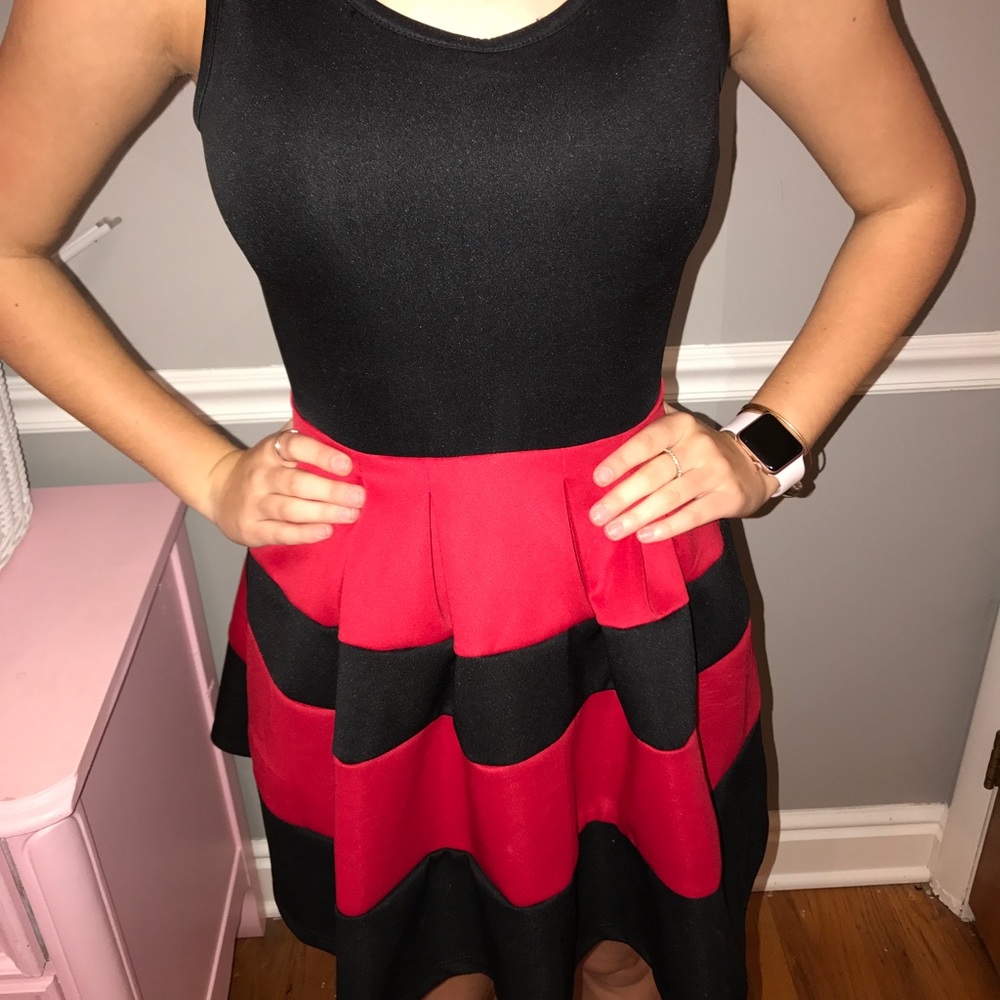 Fit and Flare Black and Red Stripped Dress