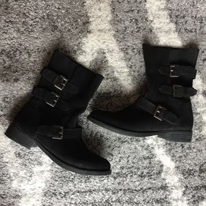 Steve Madden Altta Black Suede Moto Boots