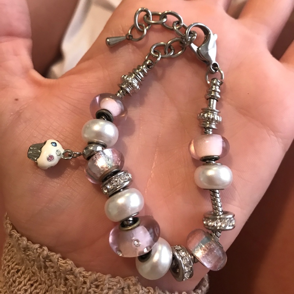 Adorable light pink cupcake charm bracelet