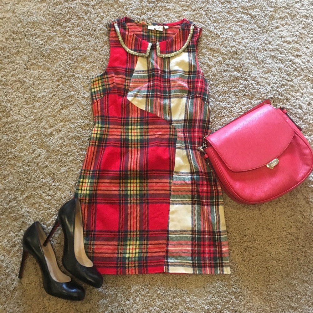 Plaid sleeveless dress with sequin details