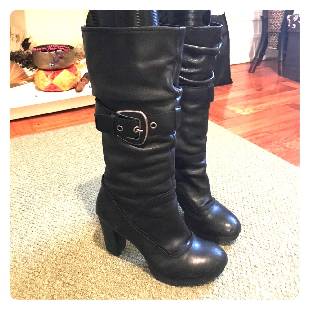 Leather mid calf  boots