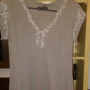 BCBG Gray Silver Embroided Detail Top