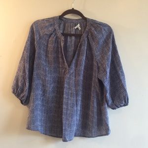 Joie Blue Silk Print Split Neck Blouse Size XS