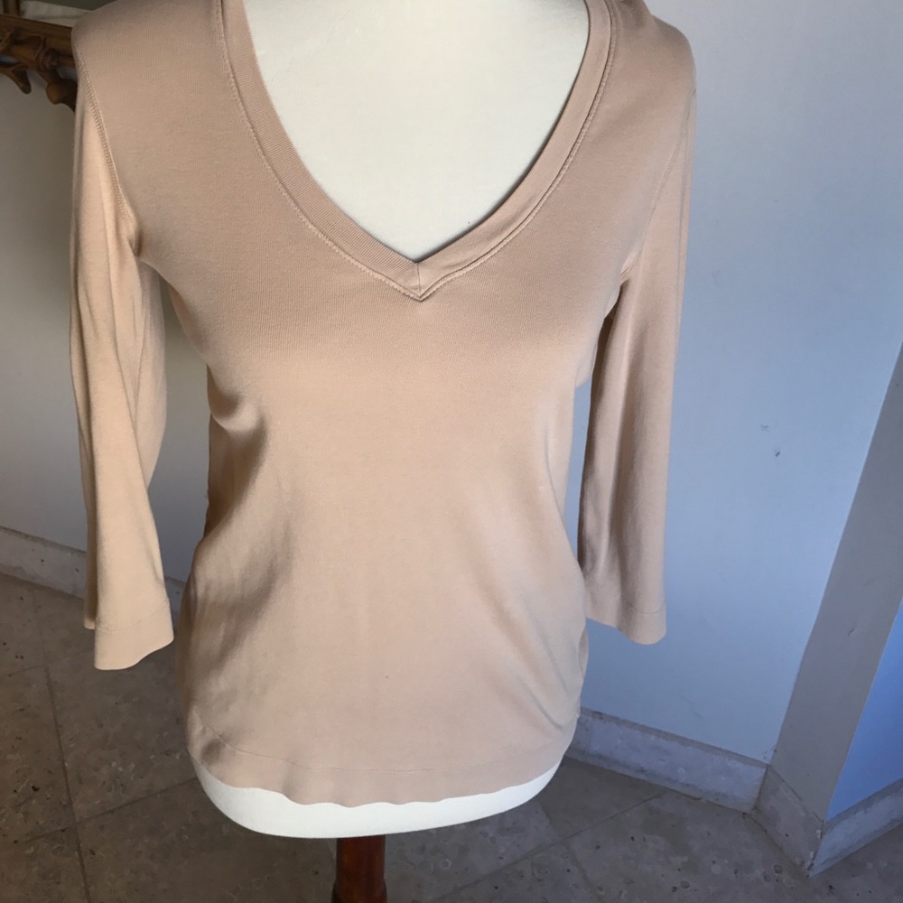 Three Dot camel three quarter sleeve tee