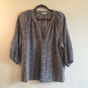 Joie Silk Black & White Print Split Neck Blouse XS