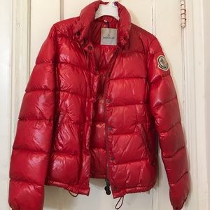 Red Moncler coat