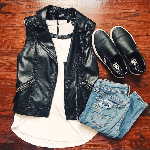 H&M Jackets & Blazers - H&M faux leather moto vest US size 2 NWOT