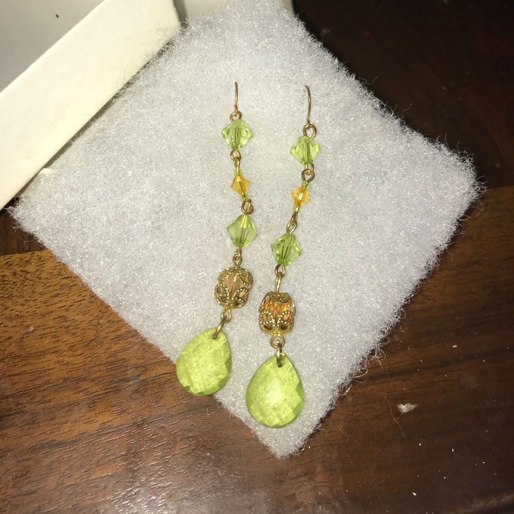 Long Yellowish Green Earrings