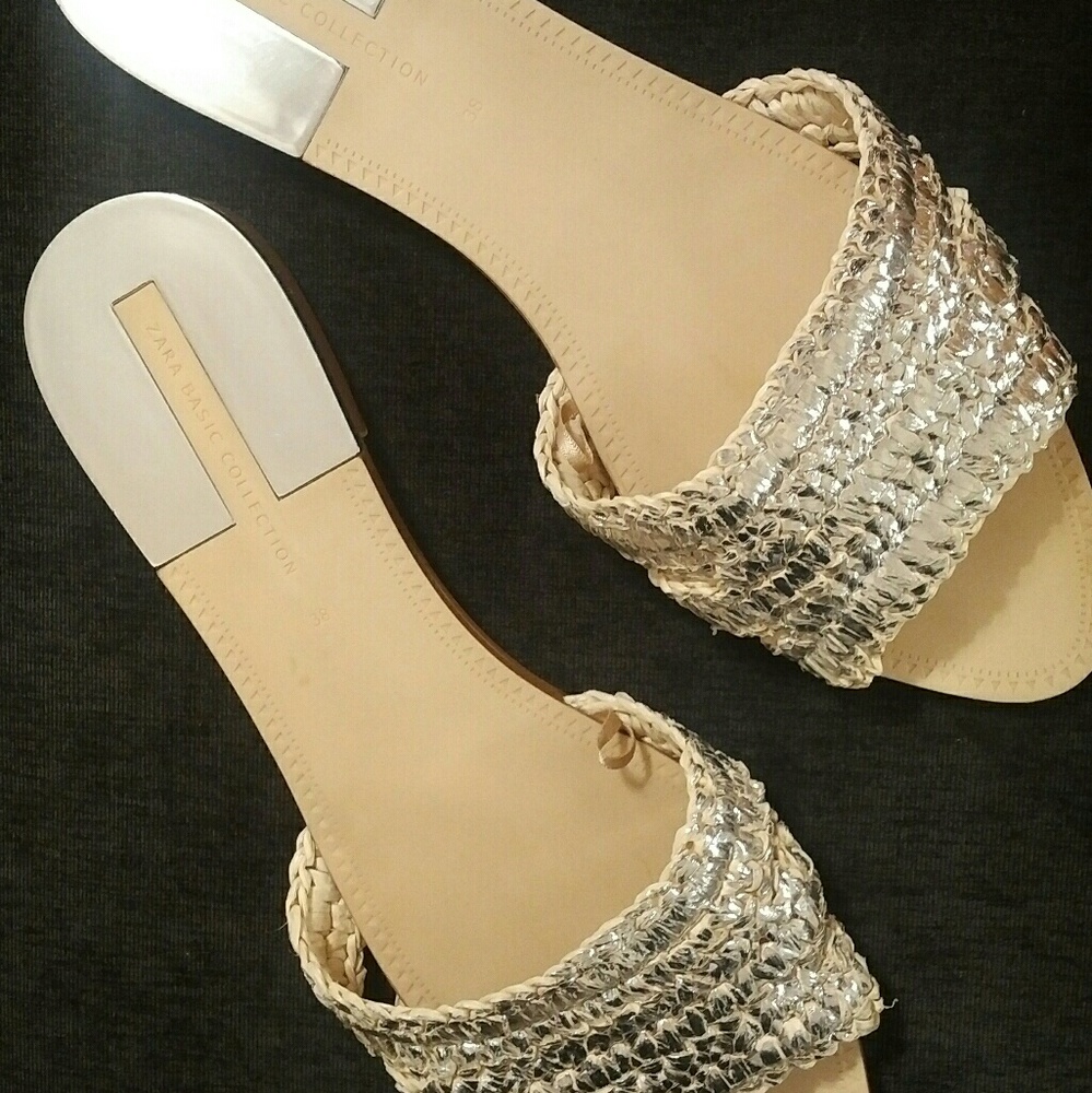 ZARA Metallic Slide Sandals