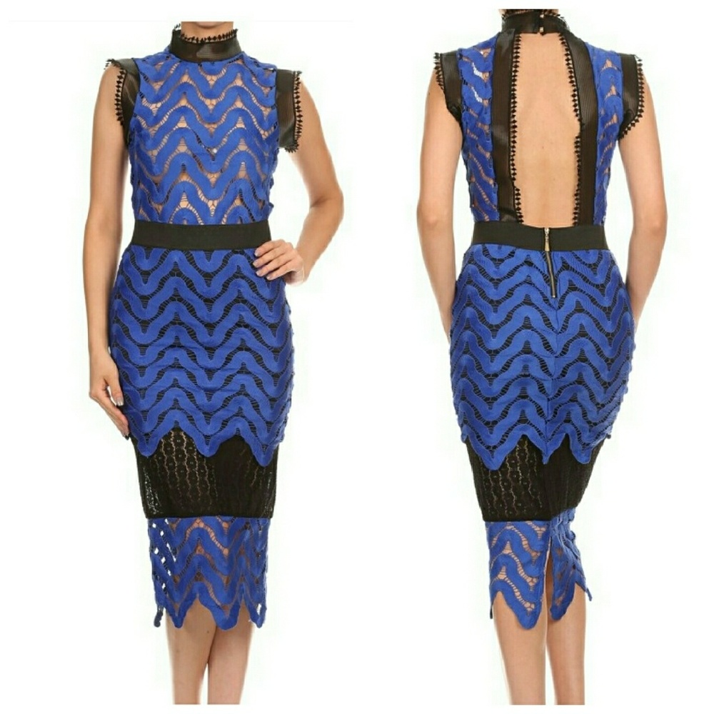 Blue open back lace dress