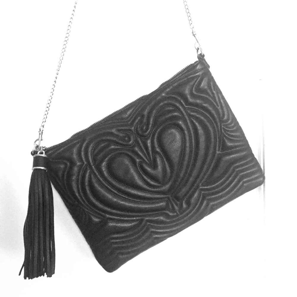 H&M black faux leather bag with a chain
