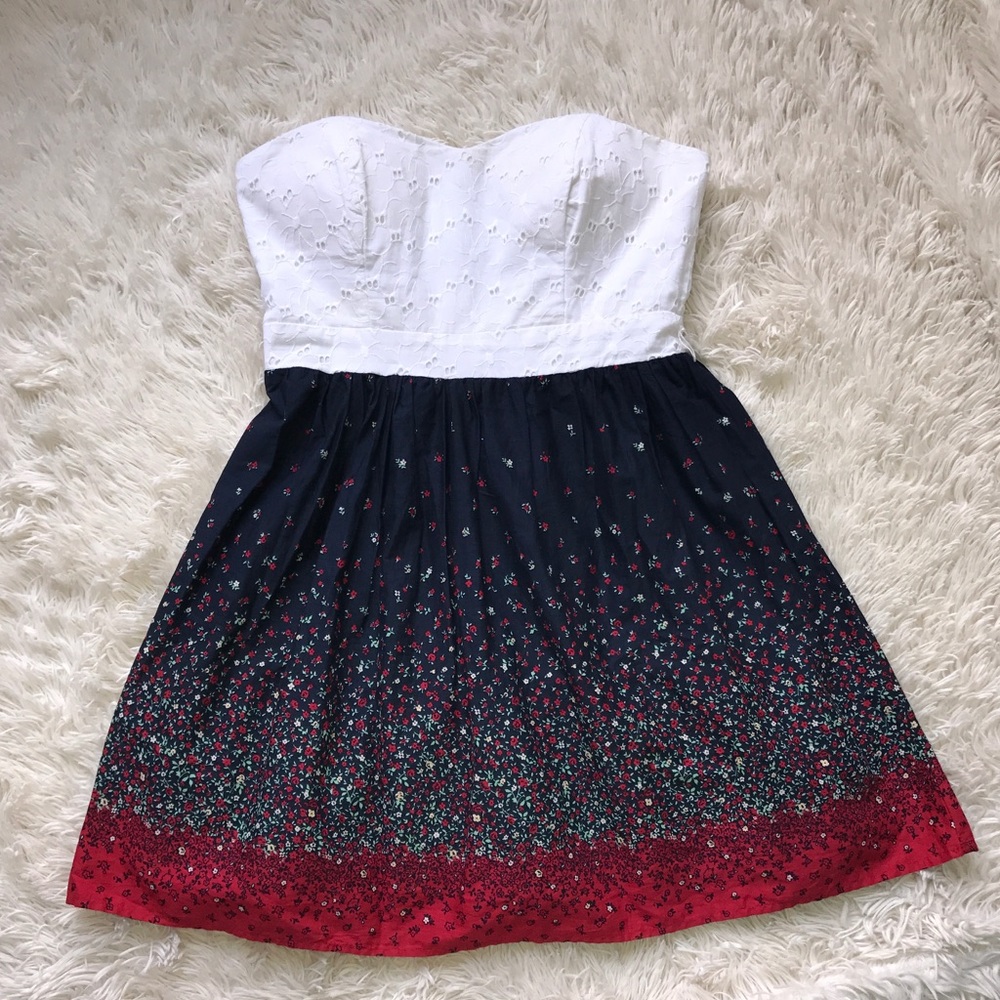 B Darlin Floral With White Strapless Dress