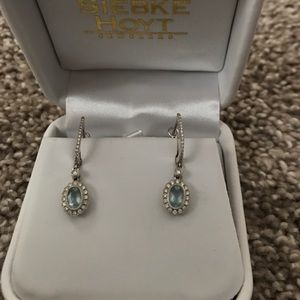 Aquamarine w/diamond halo earrings