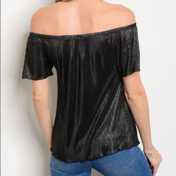 Black Metallic Off Shoulder Top - Picture 3 of 3