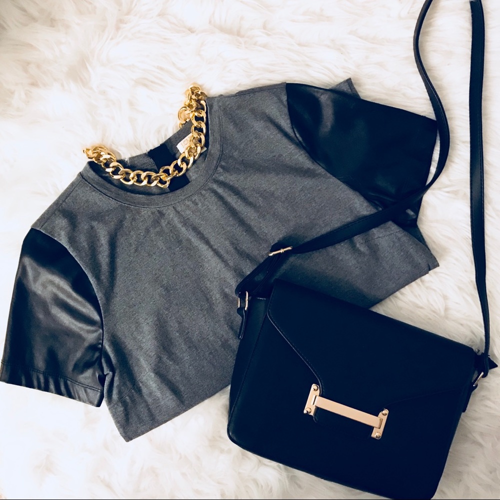 J. Crew Leather Sleeved Top Size S