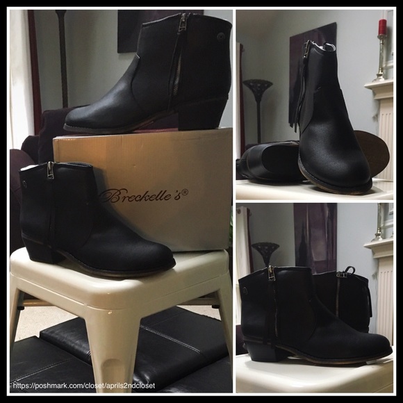 BLACK VEGAN LEATHER ANKLE BOOTS TASSEL ZIP BOOTIES - Picture 5 of 7