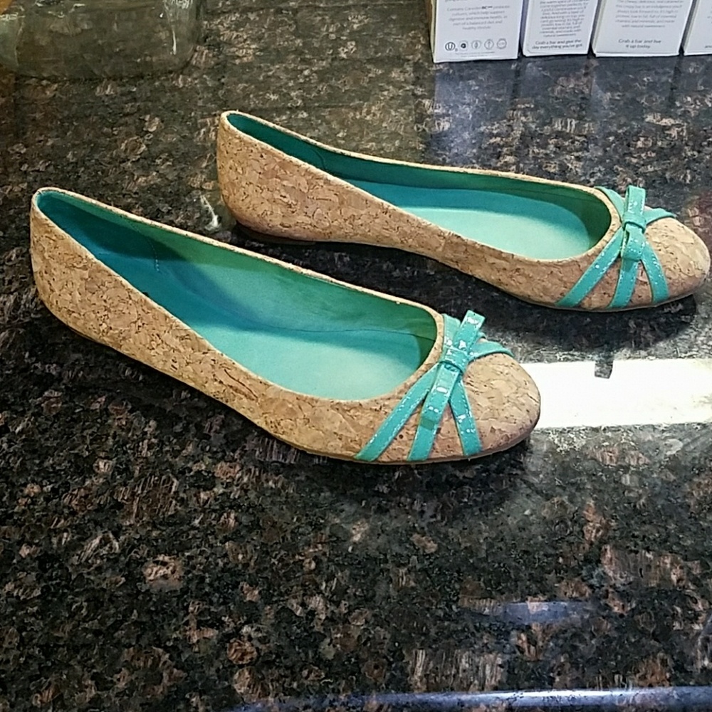 Kate Spade Cork and Mint Green Flats