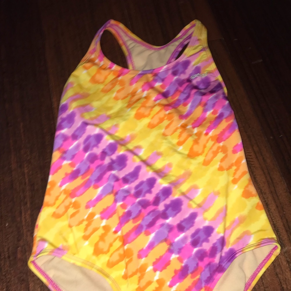 Little girl bright neon speedo swimsuit