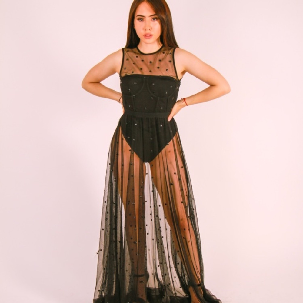 Shear dress with black studs