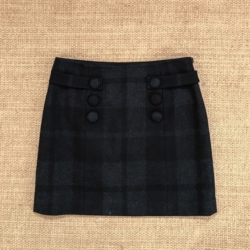 J. Crew Wool Button Front Mini Skirt Gray Plaid