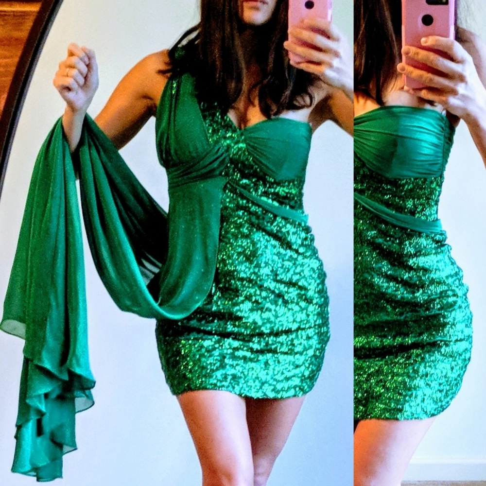 REDUCED!!!Green sparkly  mini/maxi dress gown!!!