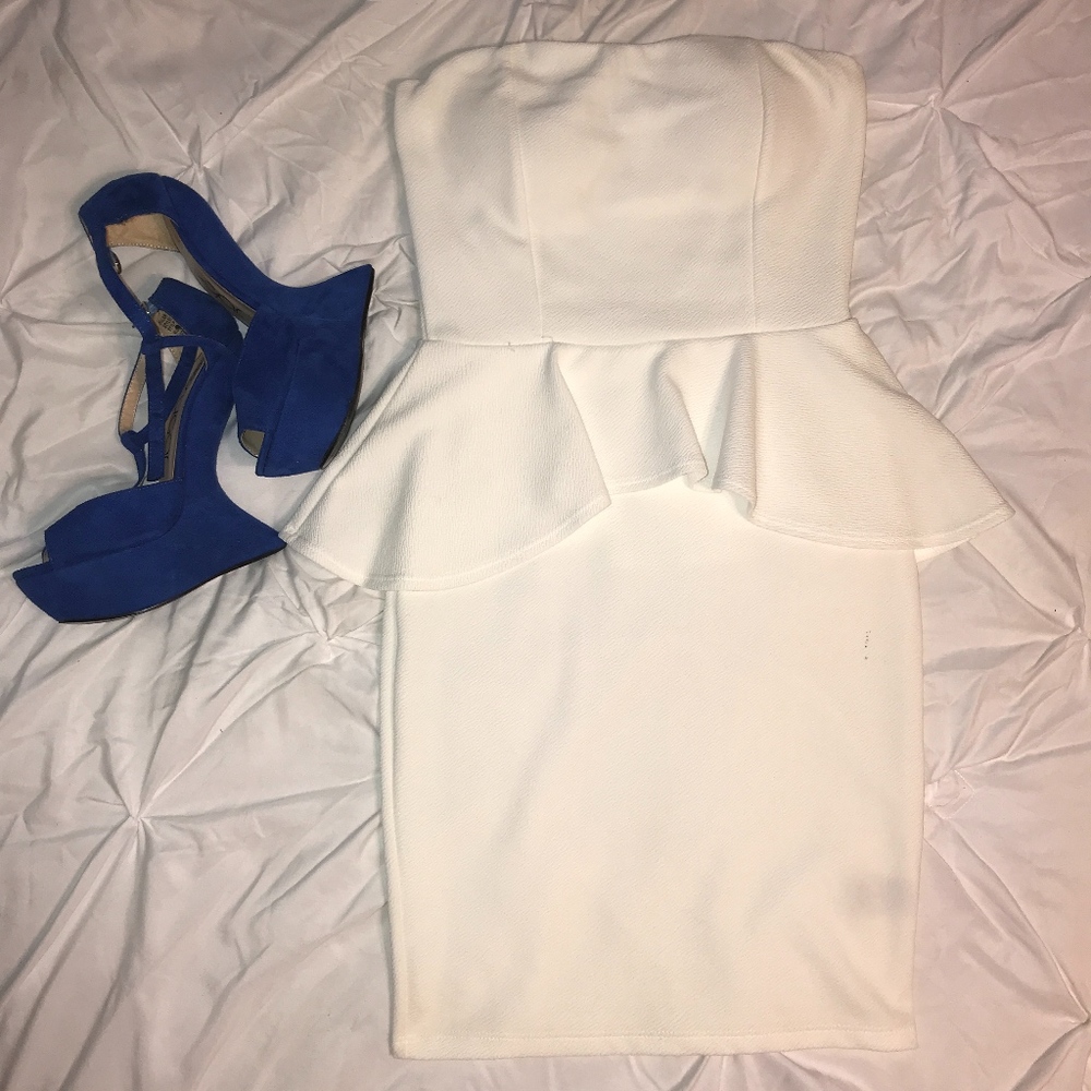 White Charlotte Russe Strapless Peplum Dress